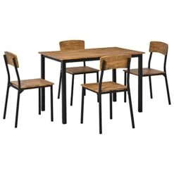 HOMCOM 5 Piece Modern Industrial Dining Table And Chairs Set For Small Space, Kitchen, Dining Room