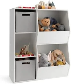 TUOCHUFUN Gray Wooden Storage Cabinet With Bookshelf And Toy Bins For Play Room, Nursery, And Daycare - 5 Cubbies Organizer For Kids Toys(Grey) -Safavieh Furniture 41npy8aJXrL. AC
