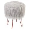 BIRDROCK HOME Silver Faux Fur Vanity Stool Chair - Soft Furry Compact Padded Seat - Vanity, Living Room, Bedroom And Kids Room Chairs - Hair Pin Metal Legs Upholstered Decorative Furniture Foot Rest