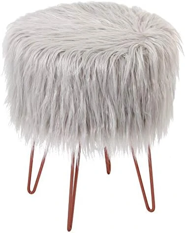 BIRDROCK HOME Silver Faux Fur Vanity Stool Chair - Soft Furry Compact Padded Seat - Vanity, Living Room, Bedroom And Kids Room Chairs - Hair Pin Metal Legs Upholstered Decorative Furniture Foot Rest 5 BIRDROCK HOME Silver Faux Fur Vanity Stool Chair - Soft Furry Compact Padded Seat - Vanity, Living Room, Bedroom And Kids Room Chairs - Hair Pin Metal Legs Upholstered Decorative Furniture Foot Rest - Image 5