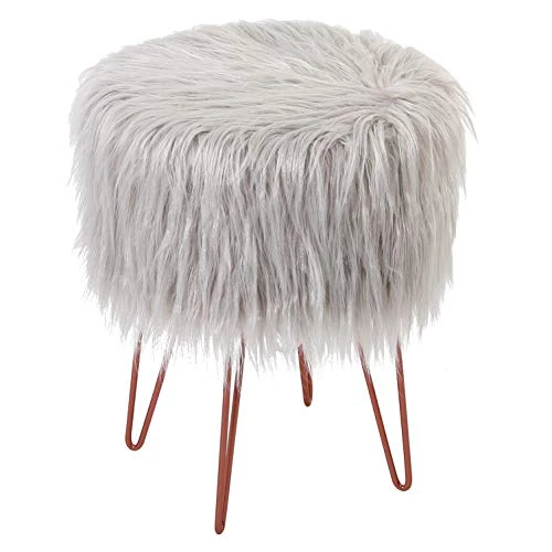 BIRDROCK HOME Silver Faux Fur Vanity Stool Chair - Soft Furry Compact Padded Seat - Vanity, Living Room, Bedroom And Kids Room Chairs - Hair Pin Metal Legs Upholstered Decorative Furniture Foot Rest 1 BIRDROCK HOME Silver Faux Fur Vanity Stool Chair - Soft Furry Compact Padded Seat - Vanity, Living Room, Bedroom And Kids Room Chairs - Hair Pin Metal Legs Upholstered Decorative Furniture Foot Rest