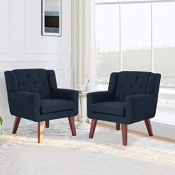 Accent Chair Button-Tufted Upholstered Living Room Chairs Comfy Reading Chair Mid Century Modern Chair With Linen Fabric Lounge Arm Chairs For Living Room Bedroom (Beige) -Safavieh Furniture 41nxpPqamjL. AC