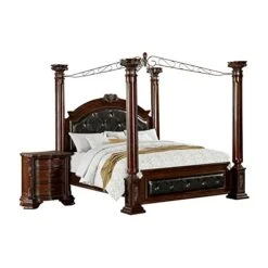 Of America FOA Eckel 2pc Brown Cherry Solid Wood Bedroom Set - King + Nightstand