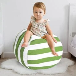 Creative QT Stuffed Animal Storage Bean Bag Chair - Stuff 'n Sit Organization For Kids Toy Storage - Toddler Size (27", Green/White Stripe)