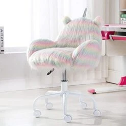 Cute Cat Kids Desk Chair, Comfortable Fuzzy Small Desk Chair For Girls And Boys, Ergonomic Adjustable Swivel Computer Chair, Purple -Safavieh Furniture 41o8Cpux9zL. AC