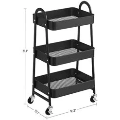 SONGMICS 3-Tier Rolling Cart, Metal Storage Cart, Kitchen Storage Trolley With 2 Brakes And Handles, Utility Cart, Easy Assembly, For Painting Utensils Bedroom Laundry Room, Black UBSC068B01 -Safavieh Furniture 41o9JGQvrzS