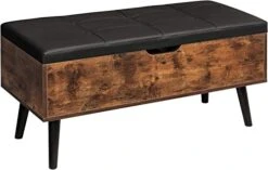 Usikey Storage Bench With Storage, Entryway Shoe Bench With Leather Seat, End Of Bed Bench Flip Top Storage Bench For Hallway, Living Room, Bedroom, Supports 220 Lb, Rustic Brown