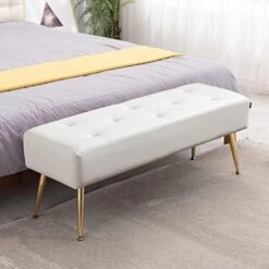 Furnimart Velvet Ottoman Bench Upholstered Tufted Bench With Padded Seat, Footrest Foot Stool With Sturdy Metal Leg, For Bedroom Living Room Entryway -Safavieh Furniture 41oCvSPlLL. AC