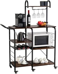 WAYTRIM Kitchen Baker's Rack With Wheels, Utility Storage Kitchen Shelf, 4+3 Tier Microwave Stand Cart With Wire Basket, Wine Glass Rack, Retro Brown Vintage Microwave Stand With Handle, 54in Length -Safavieh Furniture 41oKUvtUb2L. AC