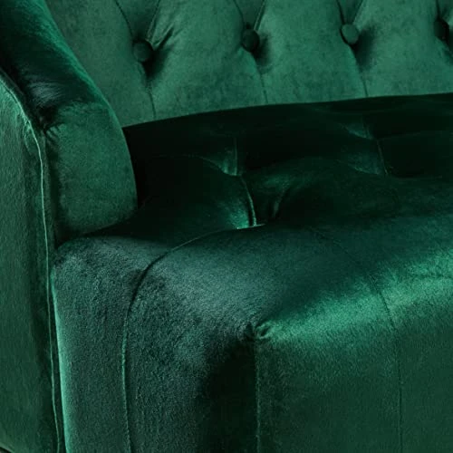 Christopher Knight Home Leora Modern Glam Tufted Velvet Wingback Loveseat, Emerald / Dark Brown 2 Christopher Knight Home Leora Modern Glam Tufted Velvet Wingback Loveseat, Emerald / Dark Brown - Image 2