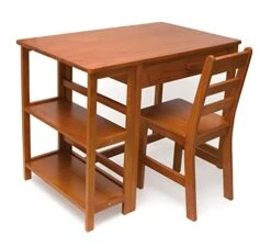 Lipper International Child's Work Station Desk And Chair, Pecan Finish