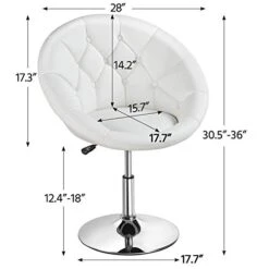 Yaheetech Round Tufted Back Chair Living Room Chair Contemporary Height Adjustable Vanity Chair 360° Swivel Accent Chair Modern Look, White -Safavieh Furniture 41oSssMoznL