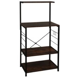 Standing Kitchen Bakers Rack With Side Hooks, 4-Tier Microwave Oven Stand Kitchen Cart Storage Rack Organizer, Utility Ktichen Island Shelf, Coffee Bar Station For Kitchen, Living Room, Rustic Brown -Safavieh Furniture 41oVzfJpqDL