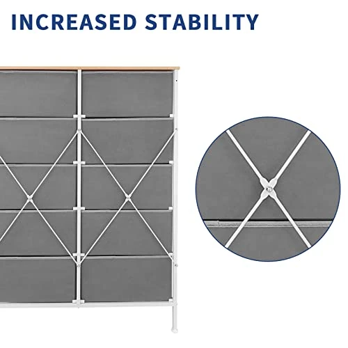 MuRealy Fabric Dresser With 10 Drawers - 2023 Upgraded Tall Storage Tower Fabric Drawer Dressers Chest For Bedroom, Closets, Nurseries With Maple Wooden Top And Easy Pull Handle(Light Grey) 2 MuRealy Fabric Dresser With 10 Drawers - 2023 Upgraded Tall Storage Tower Fabric Drawer Dressers Chest For Bedroom, Closets, Nurseries With Maple Wooden Top And Easy Pull Handle(Light Grey) - Image 2