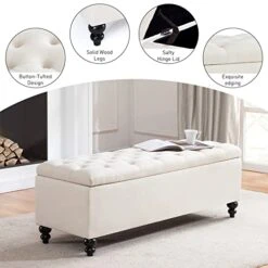 HUIMO Ottoman With Storage, 51-inch Storage Ottoman Bench With Button-Tufted, Bedroom Bench Safety Hinge Ottoman In Upholstered Fabrics, Large Storage Bench For Bedroom, Living Room (Ivory) 12 HUIMO Ottoman With Storage, 51-inch Storage Ottoman Bench With Button-Tufted, Bedroom Bench Safety Hinge Ottoman In Upholstered Fabrics, Large Storage Bench For Bedroom, Living Room (Ivory) -Safavieh Furniture 41okIrcT1KL
