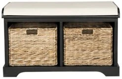 SAFAVIEH Home Collection Freddy Black/ Wicker Basket 2-Drawer Storage Bench With Cushion (Fully Assembled) -Safavieh Furniture 41op7Z071yL