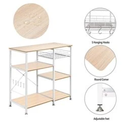 Vasitelan Kitchen Baker's Rack Utility Storage Shelf Microwave Stand 3-Tier+3-Tier Table For Spice Rack Organizer Workstation (Oak) 10 Vasitelan Kitchen Baker's Rack Utility Storage Shelf Microwave Stand 3-Tier+3-Tier Table For Spice Rack Organizer Workstation (Oak) -Safavieh Furniture 41opiR37KNL
