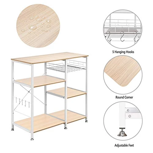 Vasitelan Kitchen Baker's Rack Utility Storage Shelf Microwave Stand 3-Tier+3-Tier Table For Spice Rack Organizer Workstation (Oak) 4 Vasitelan Kitchen Baker's Rack Utility Storage Shelf Microwave Stand 3-Tier+3-Tier Table For Spice Rack Organizer Workstation (Oak) - Image 4