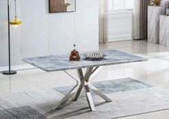 Goderfuu Marble Dining Table For 6 - Marble Dining Room Table With Silver Stainless Steel Base, 78 Inch Rectangle Dining Table Modern Dining Room Table For 6, Gray White Dining Table With Marble Top -Safavieh Furniture 41opnC06wmL