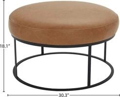 Amazon Brand – Rivet Revere Round Leather Iron-Framed Ottoman, 30.3"W, Cognac -Safavieh Furniture 41oqtjqdvcL