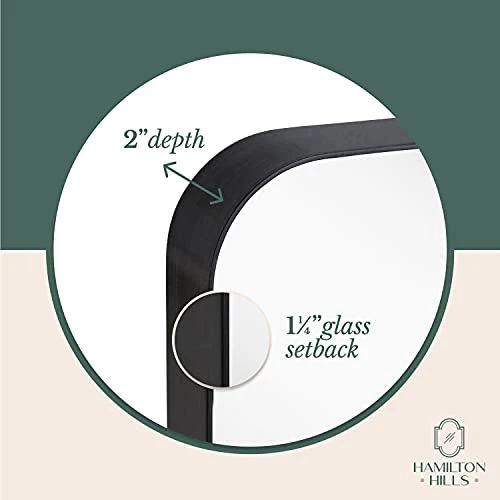 Hamilton Hills 18x48 Inch Metal Black Frame Mirror For Bathroom | Brushed Rectangular Tall Rounded Corner Vanity | 2" Deep Set Design Wall Mirrors Decorative | Hangs Horizontal And Vertical 2 Hamilton Hills 18x48 Inch Metal Black Frame Mirror For Bathroom | Brushed Rectangular Tall Rounded Corner Vanity | 2" Deep Set Design Wall Mirrors Decorative | Hangs Horizontal And Vertical - Image 2