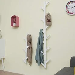 N/A Mufansen Modern Bamboo Tree Coat Rack Wall Mounted 6Hooks Hanging Storage Organizer Entryway Coat & Hat Rack, White And Brown (WHITE, HEIGHT: 38.5") -Safavieh Furniture 41ozDGYhkrL