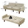 Betoko Linen Futon Sofa Couch 73.6" Fabric Upholstered Convertible Sofa Bed Minimalist Button Tufted Small 3 Seater Sleeper Futon Couch Set For Living Room Bedroom (Beige)
