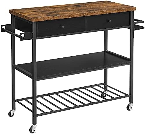 VASAGLE Kitchen Island, Kitchen Cart, 3-Tier Microwave Stand With 2 Drawers, Towel Bar, Spice Holder, 17.7 X 46.9 X 35.8 Inches, Rustic Brown And Black UKKI003B01 5 VASAGLE Kitchen Island, Kitchen Cart, 3-Tier Microwave Stand With 2 Drawers, Towel Bar, Spice Holder, 17.7 X 46.9 X 35.8 Inches, Rustic Brown And Black UKKI003B01 - Image 5