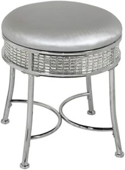 Furniture Glam Backless Diamond Band Vanity Stool, Chrome -Safavieh Furniture 41pQc Y98QL. AC