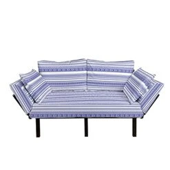 Ambesonne Striped Futon Couch, Nautical Anchors And Tape Motifs Sea Life Contrast Strips Maritime Art, Daybed With Metal Frame Upholstered Sofa For Living Dorm, Loveseat, Purple Lilac
