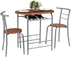 VECELO 3-Piece Bar Table Set, Round Tabletop & Chair For Kitchen Dining Room Breakfast, Built-in Wine Rack, Space Saving[X-Large], 33.46" Length X 23.6" Width, Black And Natural -Safavieh Furniture 41pd1A9IDfL. AC