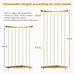 Zayysoha Stuffed Animal Storage Wood Hanging Toy Organizer With Adjustable Elastic Rope, Soft Toy Shelf Large Corner Plush Toys Holder For Nursery Play Room Bedroom Kid Room (Yellow)