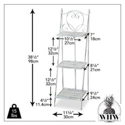 Farmers Favorite 3 Tier Plant Stand, Slim Line Design, Shabby White Rubbed Finish Over Grey Iron, Heart With Scrolled Details, Punched Floral Fold Out Shelves, 11 3/4 L X 11 3/4 W X 38 1/2 H Inches -Safavieh Furniture 41pfJdC9uZL