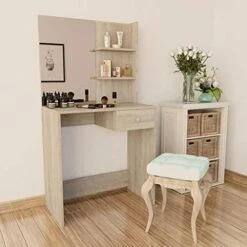 N / A Dressing Table Chipboard， PVC Edges And Is Stable And Durable，Storage Shelves, Makeup Organizer，Vanity Dressing Table ，29.5"x15.7"x55.5" White -Safavieh Furniture 41pi nGKRYL. AC