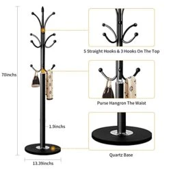 Tenkovic Freestanding Metal Coat Rack Stand, Quartz Base Hall Tree With 12 Hooks, Coat Hanger For Entryway, Hallway (Black) -Safavieh Furniture 41piE42G9zL