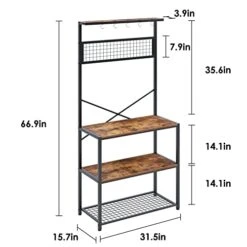 SogesHome Kitchen Baker's Rack, 3-Tier Utility Storage Shelf Microwave Oven Stand, Kitchen Organizer Rack With 5 Hooks For Utensils, Pots, Pans, Spices -Safavieh Furniture 41pluORBl5L