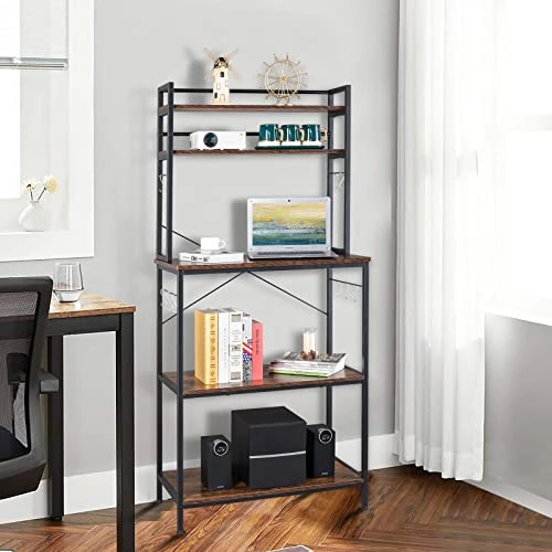 Karl Home Bakers Rack Microwave Oven Stand, Freestanding Kitchen Storage Shelf With 5 Tier Shelves 10 Side Hook, Vintage Coffee Bar Station Table Utility Retro Shelving Organizer Rustic Brown 66.9" H 2 Karl Home Bakers Rack Microwave Oven Stand, Freestanding Kitchen Storage Shelf With 5 Tier Shelves 10 Side Hook, Vintage Coffee Bar Station Table Utility Retro Shelving Organizer Rustic Brown 66.9" H - Image 2