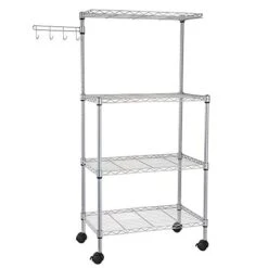 WEI WEI GLOBAL 4-Tier Standing Baker’s Racks, Kitchen Microwave Stand Metal Utility Storage Shelf With Wheels And Hooks -Safavieh Furniture 41pzW2kX0PL