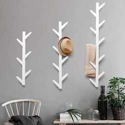 N/A Mufansen Modern Bamboo Tree Coat Rack Wall Mounted 6Hooks Hanging Storage Organizer Entryway Coat & Hat Rack, White And Brown (WHITE, HEIGHT: 38.5")
