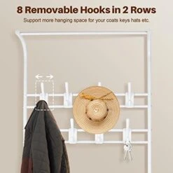 Bigzzia Coat Rack, 3 In 1 Metal Hall Tree With 8 Removable Hooks Handy Clothes Rail, Coat Rack FreeStanding With Shoe Storage Bench For Entryway Living Room Bedroom, White -Safavieh Furniture 41q2TmEnGRL