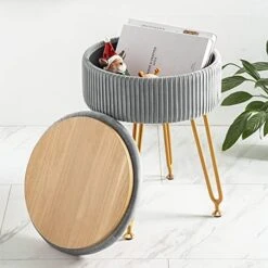 Velvet Storage Ottoman Foot Rest, Upholstered Pleated Round Footrest Vanity Stool With Metal Legs, Coffee Table Top Cover, Modern Accent Stools,Makeup Footstool, Suitable For Living Room And Bedroom -Safavieh Furniture 41q51TG9NaS. AC
