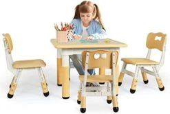AuAg Kids Table And 4 Chairs Set, Height Adjustable Toddler Study Table And Chair Set For Age 2-10, Multi-Activity Art Table W/Graffiti&Scrubtable Desktop, For Daycare, Classroom, Home (Blue) -Safavieh Furniture 41q59aUV IL. AC