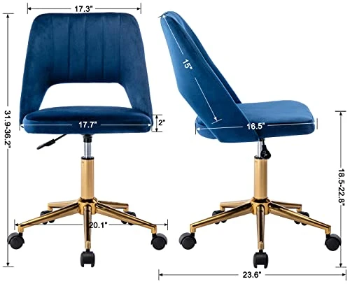 Velvet Desk Chair Swivel Home Office Task Chair Cute Vanity Chair With Wheels For Girls, Kids, Teens, Living Room, Office, Bedroom, Dressing Room, Blue 6 Velvet Desk Chair Swivel Home Office Task Chair Cute Vanity Chair With Wheels For Girls, Kids, Teens, Living Room, Office, Bedroom, Dressing Room, Blue - Image 6