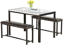AWQM Dining Table Set 4, Metal Frame And Faux Marble Table Top, Modern 3 Piece Kitchen Table Set With 2 PU Leather Upholstered Bench For Apartment, Space-Saving Furniture, White 28 AWQM Dining Table Set 4, Metal Frame And Faux Marble Table Top, Modern 3 Piece Kitchen Table Set With 2 PU Leather Upholstered Bench For Apartment, Space-Saving Furniture, White -Safavieh Furniture 41qAgqiQQL. AC