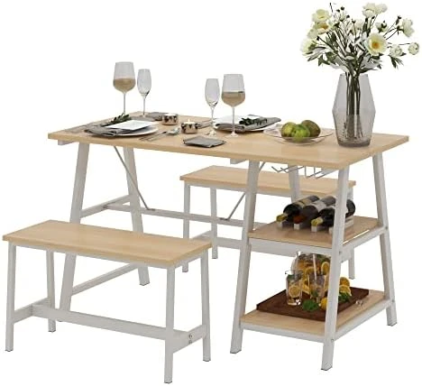 Soges Dining Table Set With 2 Benches, 47.2inches Kitchen Table Set Of 3 With 2 Open Storage Shelves Suitable For Kitchen Living Room Dining Room (Millennial) 4 Soges Dining Table Set With 2 Benches, 47.2inches Kitchen Table Set Of 3 With 2 Open Storage Shelves Suitable For Kitchen Living Room Dining Room (Millennial) - Image 4