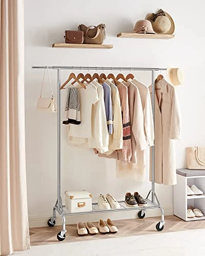 SONGMICS Heavy Duty Metal Clothes Rail With Shoes Shelf, Maximum Load Of 50 Kg, One Rod, Silver 3 SONGMICS Heavy Duty Metal Clothes Rail With Shoes Shelf, Maximum Load Of 50 Kg, One Rod, Silver - Image 3