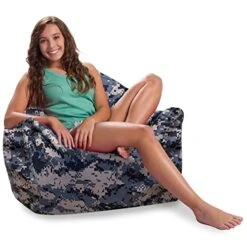 Posh Creations Structured Comfy Bean Bag Chair For Gaming, Reading And Watching TV, Malibu Lounge, Nylon - Camo Digital
