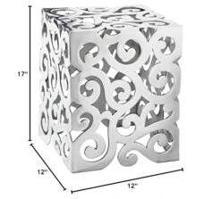 Modern Day Accents Paisley Stool, Chair, Silver, Aluminum, Art, Living Room, Home, Office, Lobby, Square, Statement, Modern, 12" X 12" X 17" -Safavieh Furniture 41qN6VKzjNL