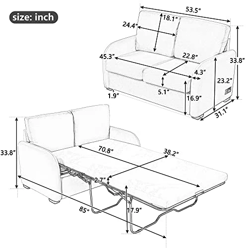 Merax Pull Out Sleeper Sofa Bed With Twin Size Pad, USB Charging Port And 3-pin Plug For Living Room, Small Apartment Love Seats, Black_w/Mattress 2 Merax Pull Out Sleeper Sofa Bed With Twin Size Pad, USB Charging Port And 3-pin Plug For Living Room, Small Apartment Love Seats, Black_w/Mattress - Image 2