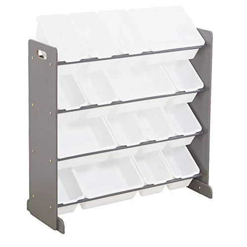 MengK Wooden Kids' Toy Storage Organizer With 16 Plastic Bins,X-Large, Gray/White 1 MengK Wooden Kids' Toy Storage Organizer With 16 Plastic Bins,X-Large, Gray/White